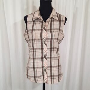 Bit & Bridle Plaid Sleeveless Button Front Blouse Size Large Western Boho Top